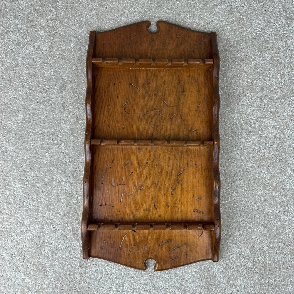 Vintage Wood Spoon Rack Wall Hanging Display 18 Slot Souvenir Holder Rustic